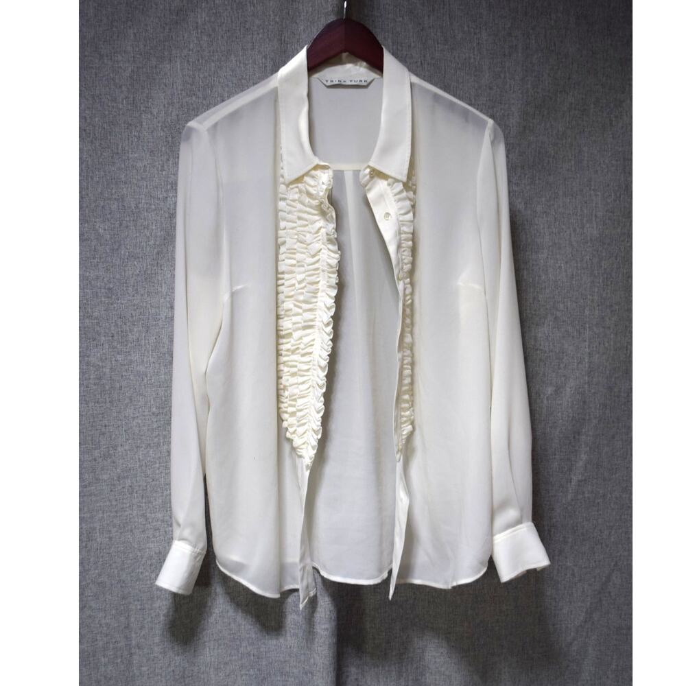 Trina Turk Ivory Ruffle Front Button Down Blouse Size S